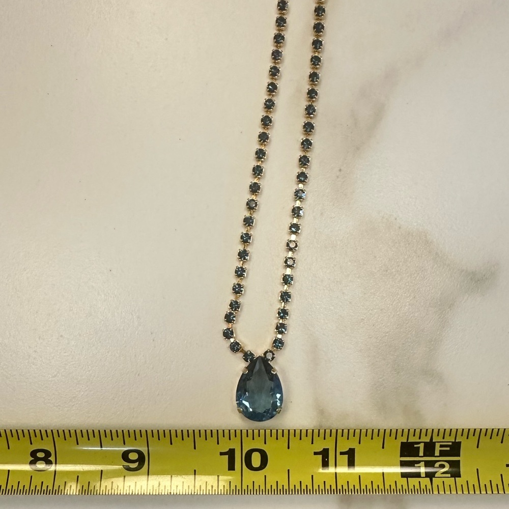 TOVA - Montana Blue Crystal Pendant Necklace on Crystal Chain in Gold Plating - Picture 14 of 14